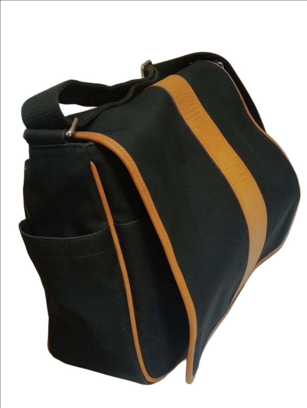 COACH "HUDSON" MESSENGER LAPTOP BUSINESS TRAVEL BLACK BAG WITH TAN LEATHER TRIM - Picture 3 of 16